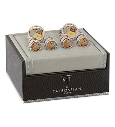 Shop Tateossian Gear Cufflinks And Stud Set In Silv/gold