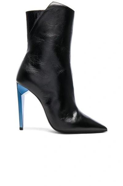 Shop Saint Laurent Leather Freja Zip Booties In Black & Metal Cherry