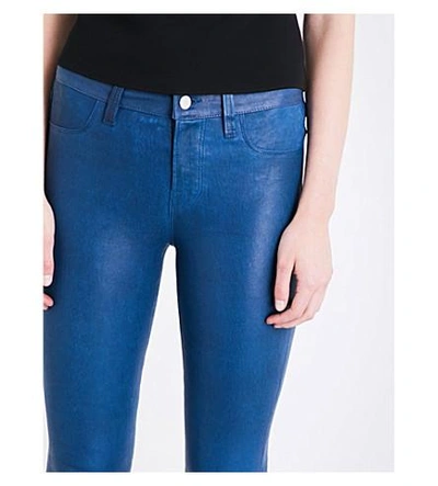 Shop J Brand Super-skinny Mid-rise Leather Jeans In Sea Tangle