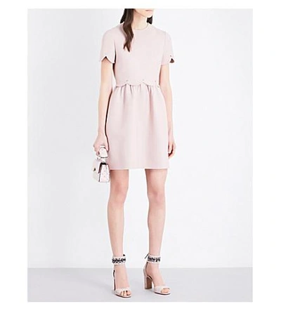 Shop Valentino Scalloped Wool And Silk-blend Dress In Wild Rose