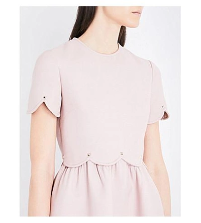 Shop Valentino Scalloped Wool And Silk-blend Dress In Wild Rose