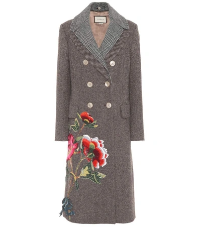 Shop Gucci Embroidered Wool Coat In Lister