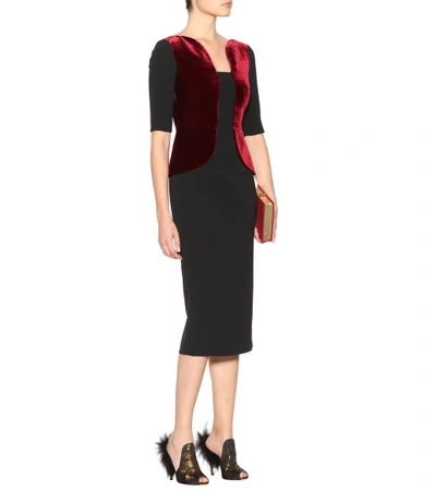 Shop Roland Mouret Comberton Velvet And Crêpe Dress In Red