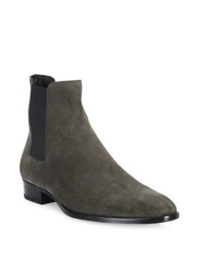 Shop Saint Laurent Suede Ankle Boots In Grey
