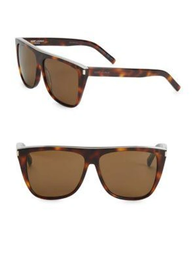 Shop Saint Laurent Sl 1 59mm Tortoise Flat-top Sunglasses In Avana