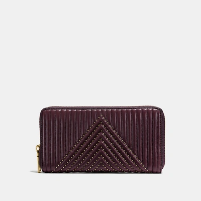 Shop Coach Accordion Zip Wallet With Quilting And Rivets In Oxblood/brass
