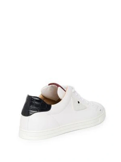 Shop Fendi Caymen Leather Sneakers In White Red