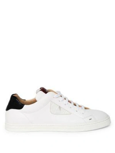 Shop Fendi Caymen Leather Sneakers In White Red
