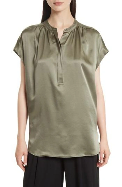 Shop Vince Shirred Silk Blouse In Desert Sage