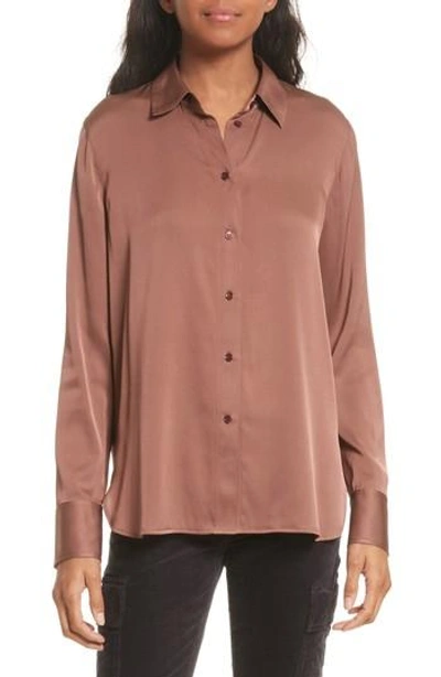 Shop Vince Slim Stretch Silk Blouse In Henna