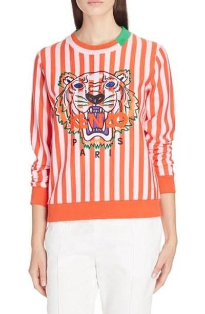 Shop Kenzo Embroidered Tiger Stripe Sweatshirt In Red