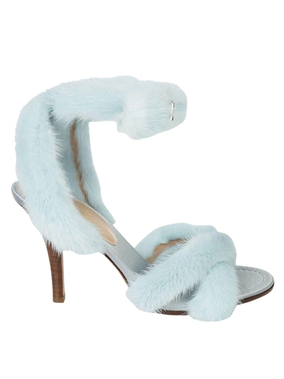 Shop Valentino Fur Sandals In Azzurro-azzurro