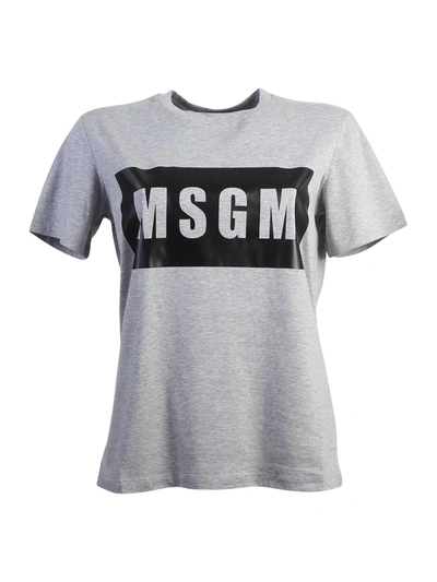 Shop Msgm Logo Printed Cotton T-shirt In Grey