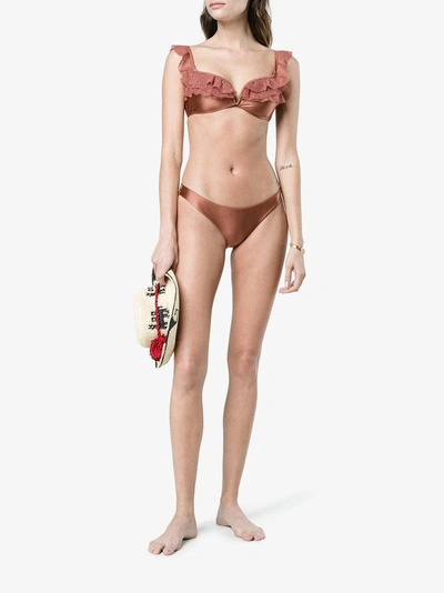 Shop Zimmermann Corsair Shoulder Frill Bikini In Pink/purple