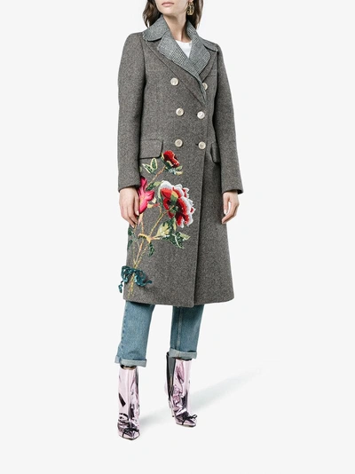 Shop Gucci Sequin Embroidered Wool Coat In Brown