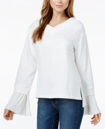 Shop Joa Pleated-cuff Sweatshirt In Ivory