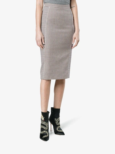 Shop Stella Mccartney High Waisted Check Pencil Skirt In Red
