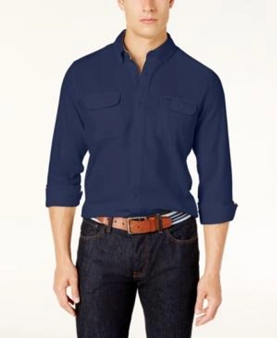Shop Tommy Hilfiger Men's Custom-fit Ben Flannel Shirt, Created For Macy's In Peacoat