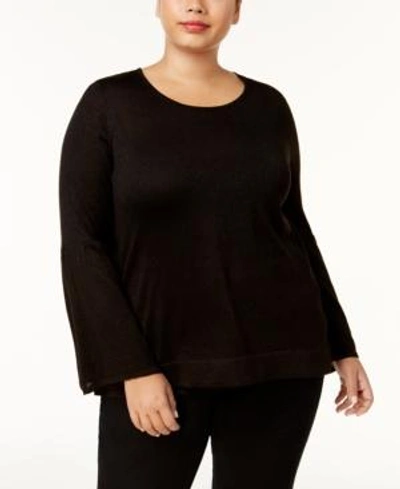 Shop Calvin Klein Plus Size Bell-sleeve Sweater In Black