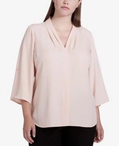 Shop Calvin Klein Plus Size Pleated-neck Blouse In Blush