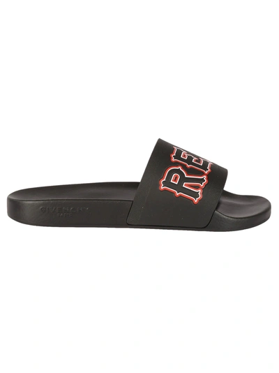 Shop Givenchy Real Embossed Sliders In Nero-rosso