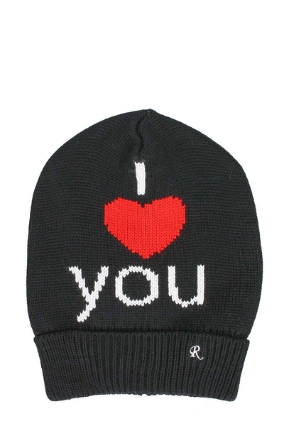 Raf Simons I Love You Jacquard Wool Beanie Hat, Black | ModeSens