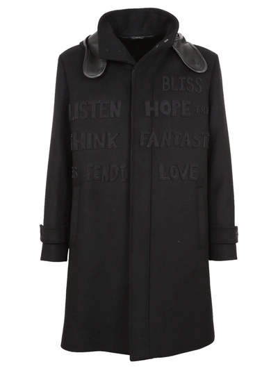 Shop Fendi Lettered Coat In Nero