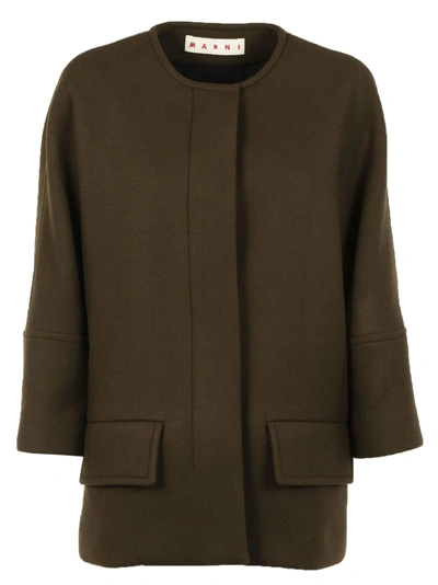 Shop Marni Cropped Sleeve Jacket In Verde Oliva