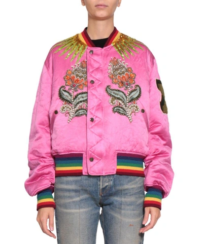 Shop Gucci Silk Reversible Bomber Jacket In Multicolor