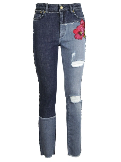 Shop Dolce & Gabbana Floral Embroidered Distressed Skinny Jeans In Denim