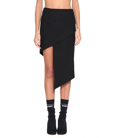 Shop Vetements Asymmetric Wool Skirt In Nero