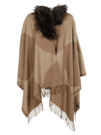 Shop Fendi Fur Applique Poncho In Cammello