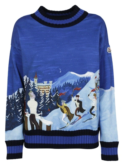 Shop Moncler Embroidered Ski Sweater In Blue