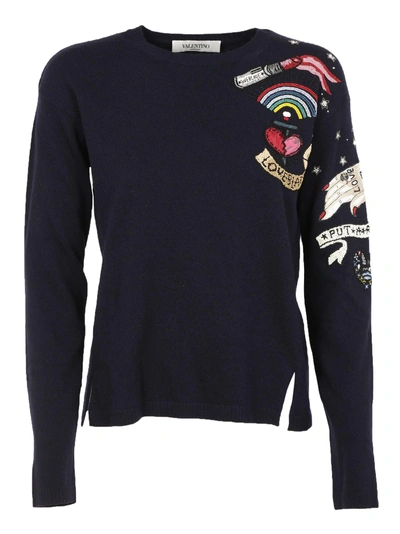 Shop Valentino Patch Sweater In Navy