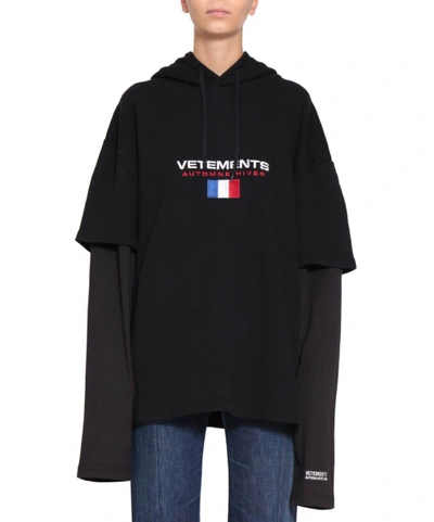 Vetements Black Tommy Hilfiger Edition Double Sleeve Hoodie | ModeSens