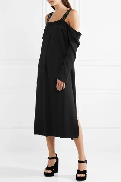 Shop Elizabeth And James Fynn Cold-shoulder Embellished Crepe De Chine Midi Dress In Black
