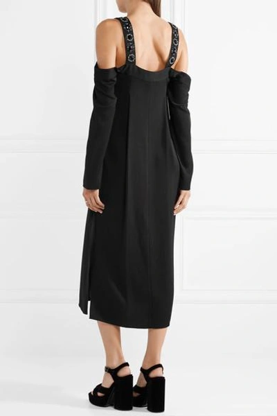 Shop Elizabeth And James Fynn Cold-shoulder Embellished Crepe De Chine Midi Dress In Black