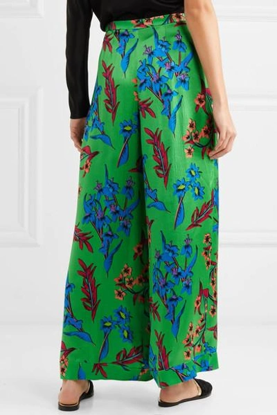Shop Etro Floral-print Hammered Silk-satin Wide-leg Pants In Green