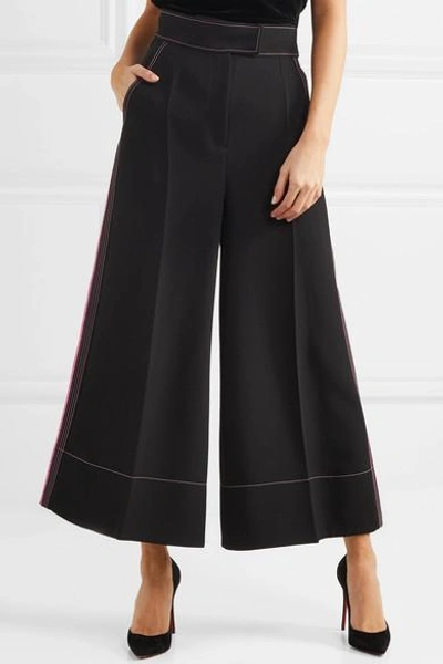 Shop Roksanda Hasani Cropped Silk-trimmed Crepe Wide-leg Pants In Black