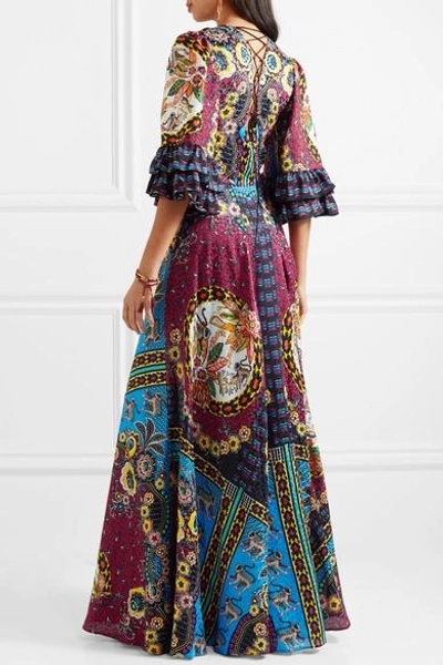 Shop Etro Ruffled Silk-jacquard And Printed Crepe De Chine Maxi Dress In Red