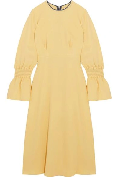 Shop Roksanda Duana Shirred Silk-georgette Midi Dress In Pastel Yellow