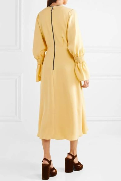 Shop Roksanda Duana Shirred Silk-georgette Midi Dress In Pastel Yellow