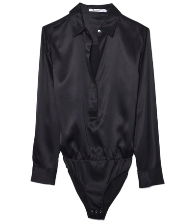 Shop Alexander Wang T Black Solid Silk Charmeuse Bodysuit