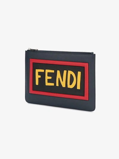 Shop Fendi Leather Pouch With Logo In Blue