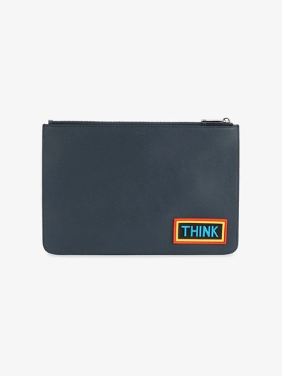 Shop Fendi Leather Pouch With Logo In Blue