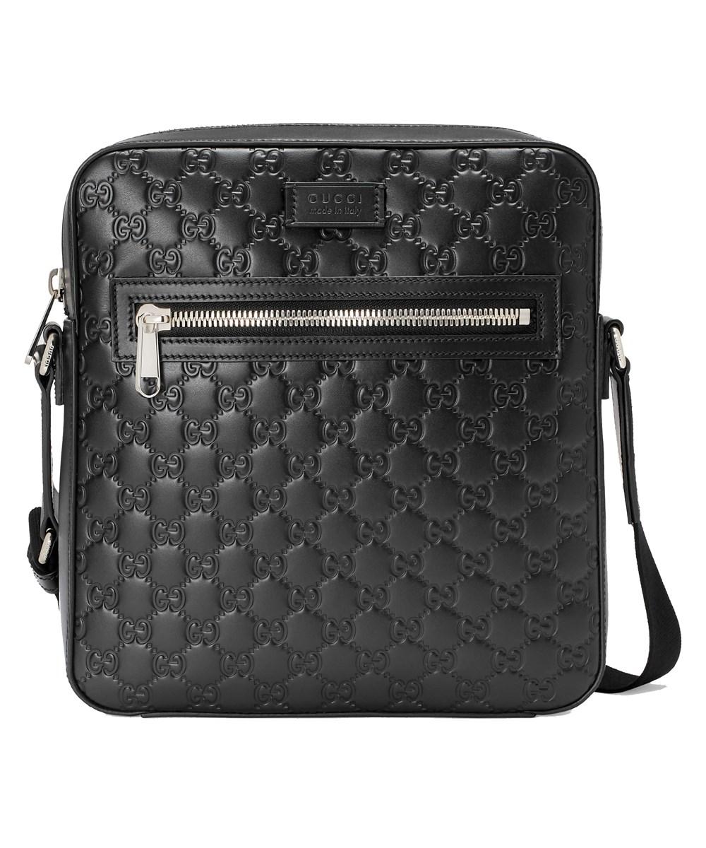 gucci black leather messenger bag