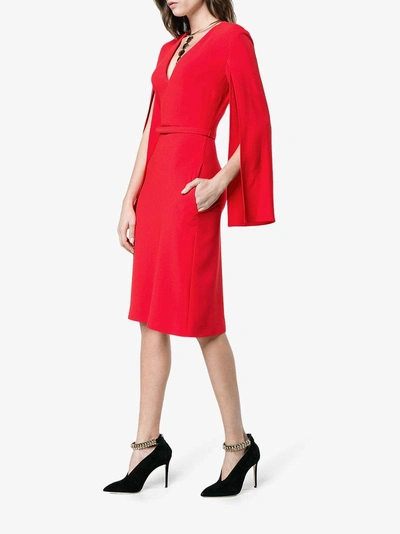 Shop Stella Mccartney V Neck Split Sleeve Midi Dress In Red