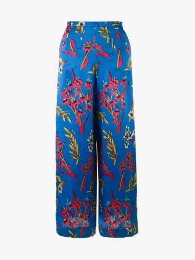 Shop Etro Floral Print Wide Leg Trousers In Blue