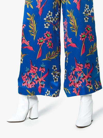 Shop Etro Floral Print Wide Leg Trousers In Blue