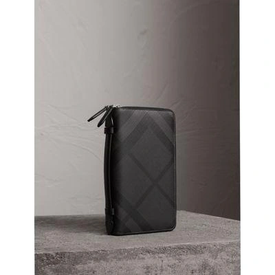 Shop Burberry London Check Travel Wallet In Charcoal/black